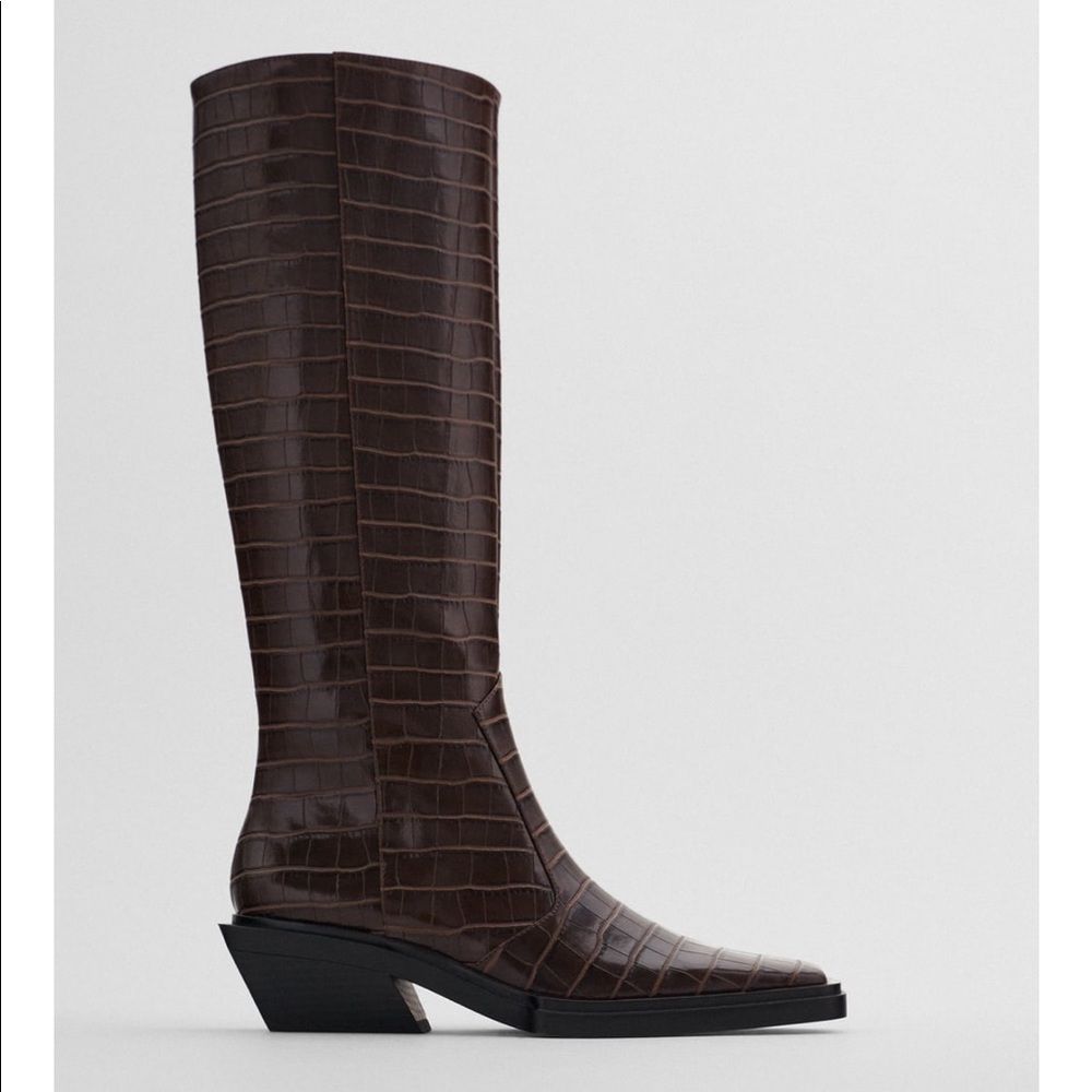 Zara crocodile heeled high shaft boots